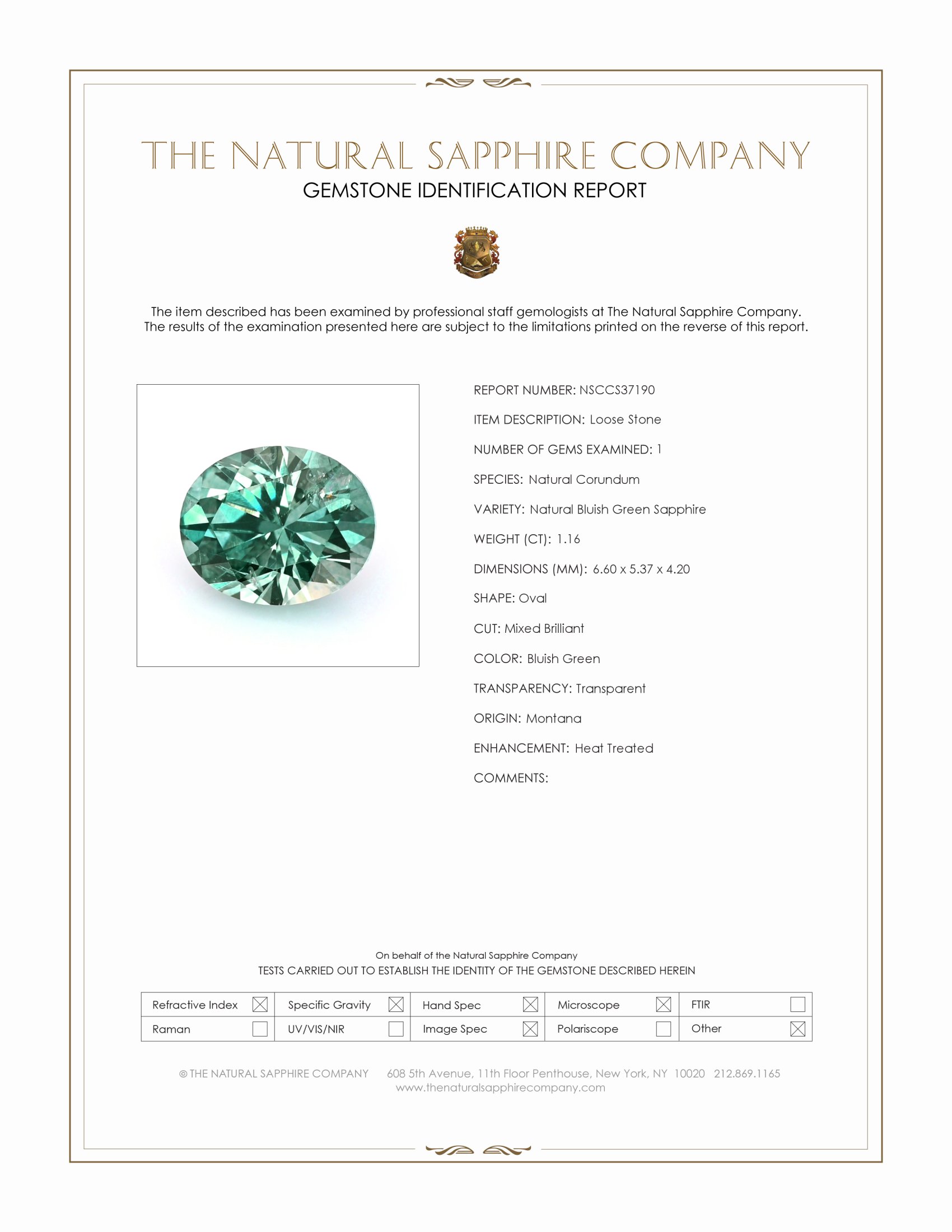 1.16 Ct. Bluish Green Sapphire from Montana