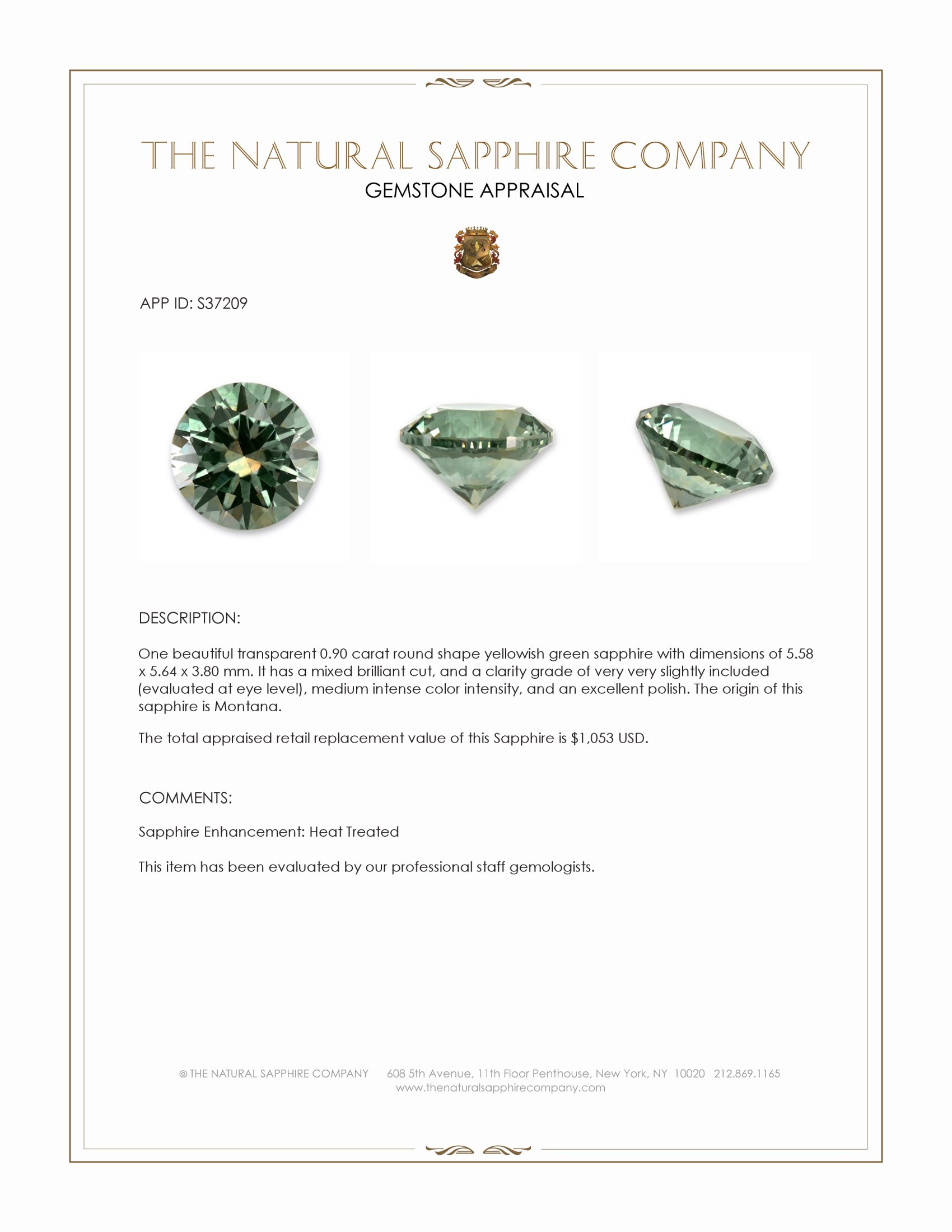 0.90 Ct. Yellowish Green Sapphire from Montana