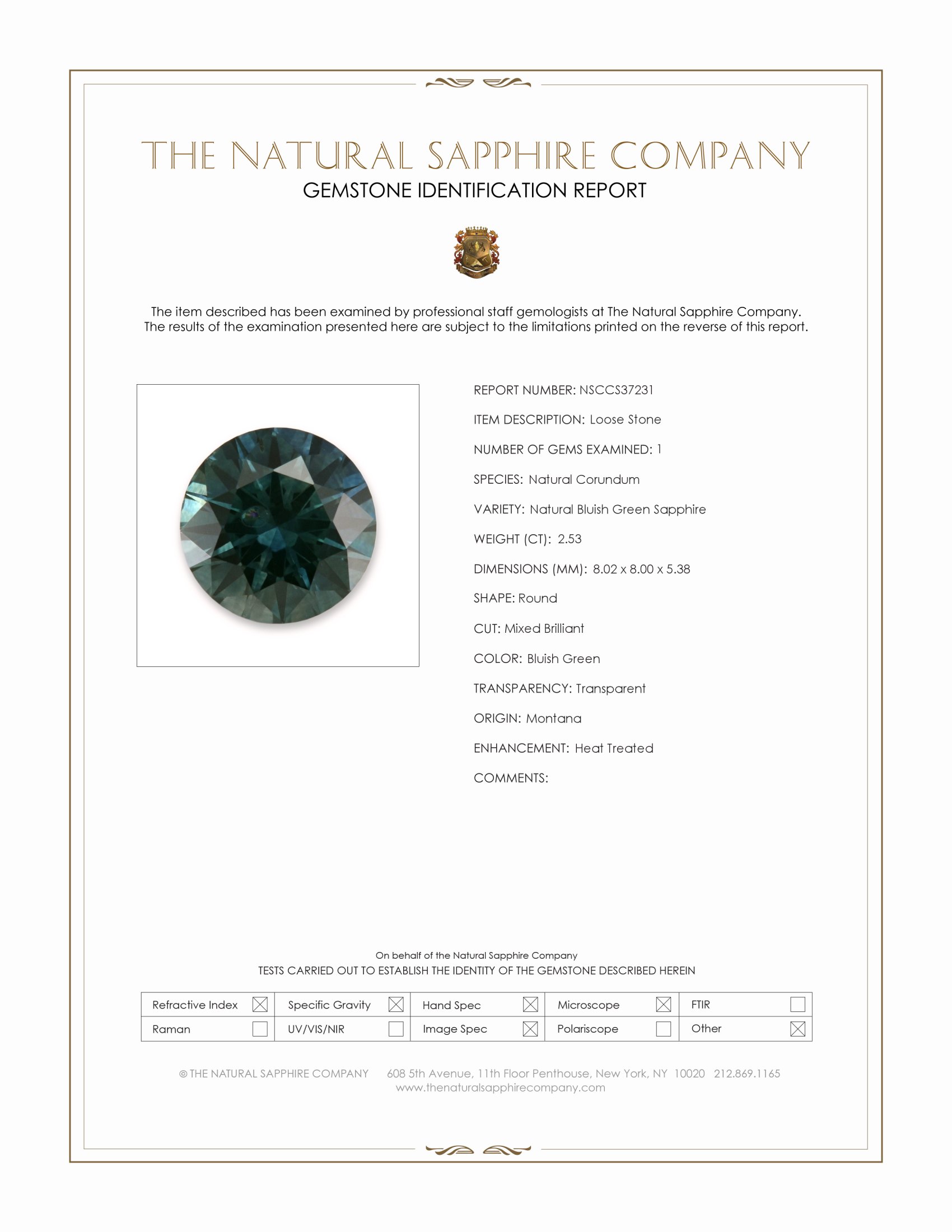 2.53 Ct. Bluish Green Sapphire from Montana