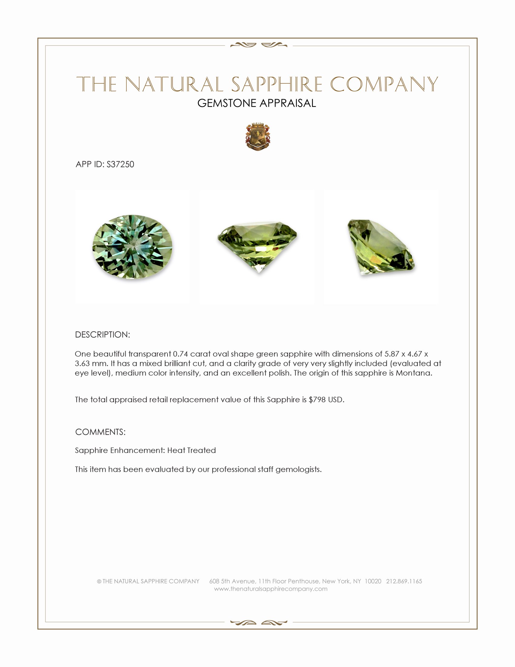 0.74 Ct. Green Sapphire from Montana