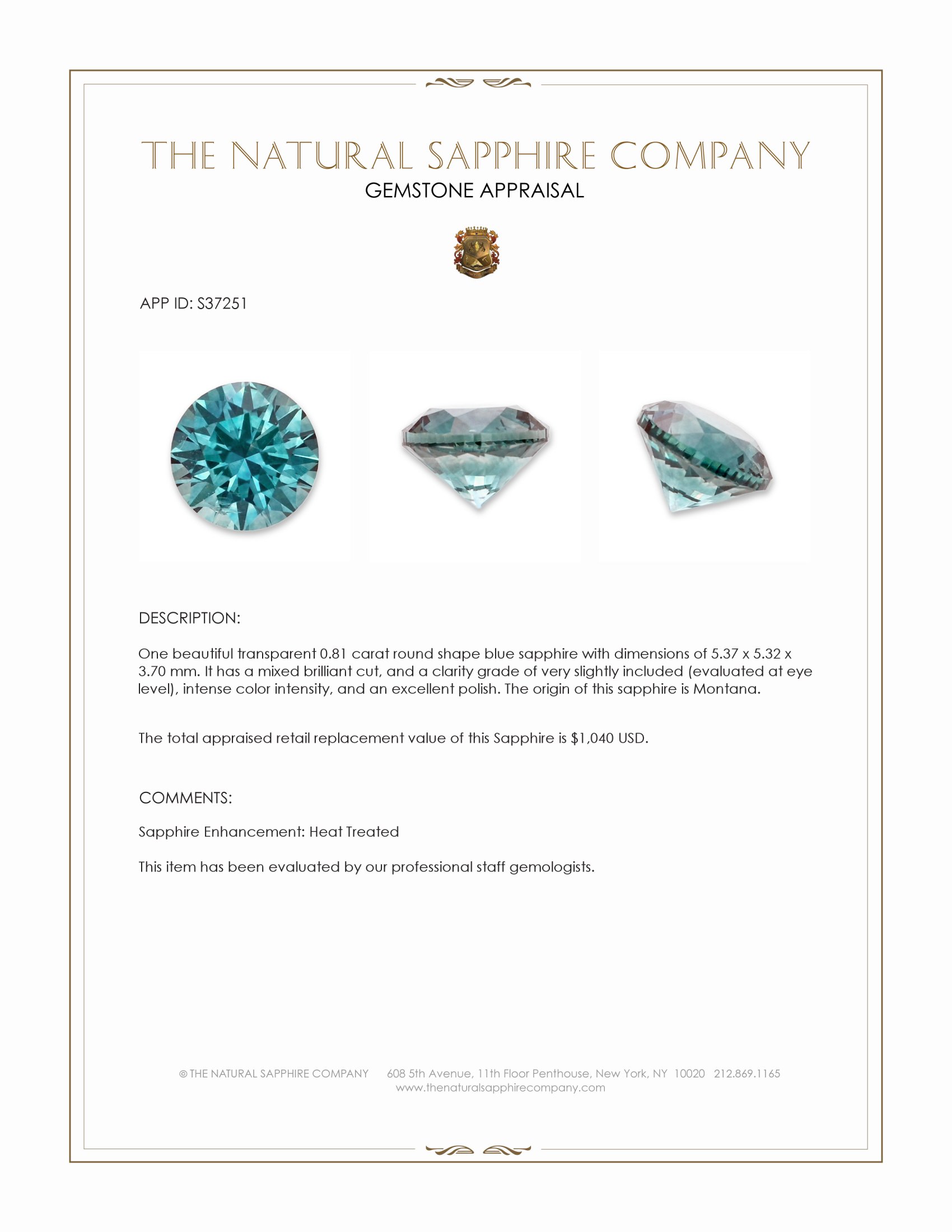 0.81 Ct. Bluish Green Sapphire from Montana