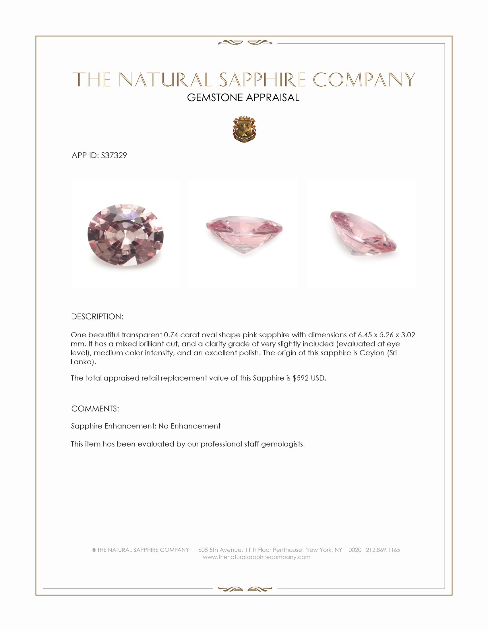 0.74 Ct. Pink Sapphire from Ceylon (Sri Lanka)