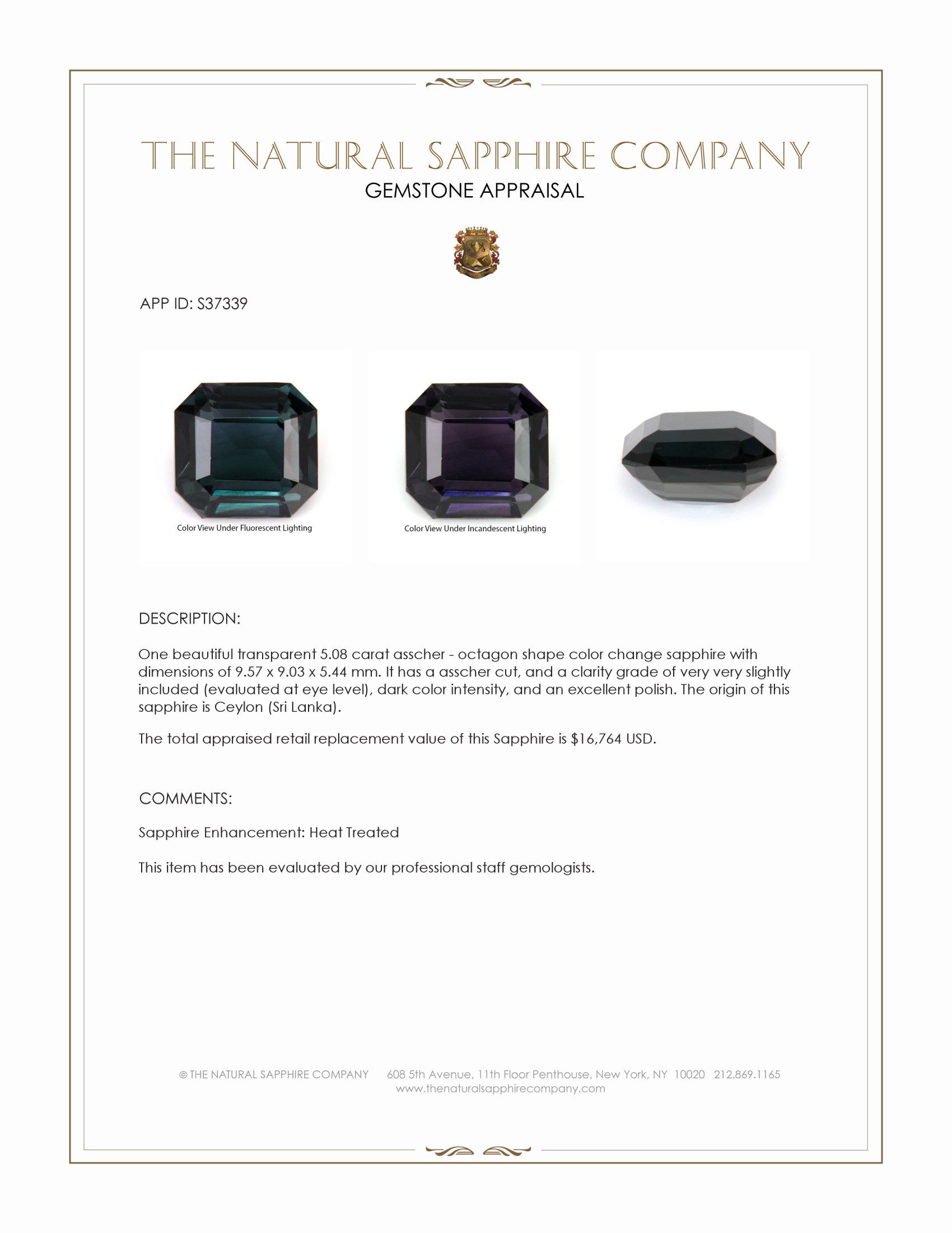 5.08 Ct. Color Change Sapphire from Ceylon (Sri Lanka)