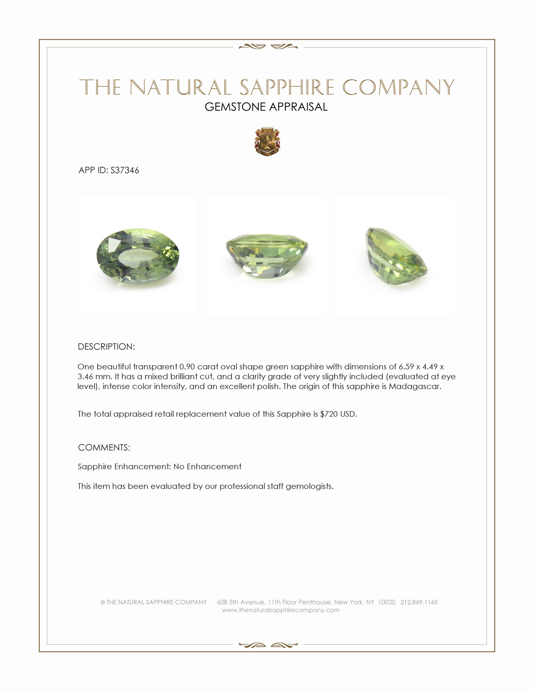 0.90 Ct. Green Sapphire from Madagascar