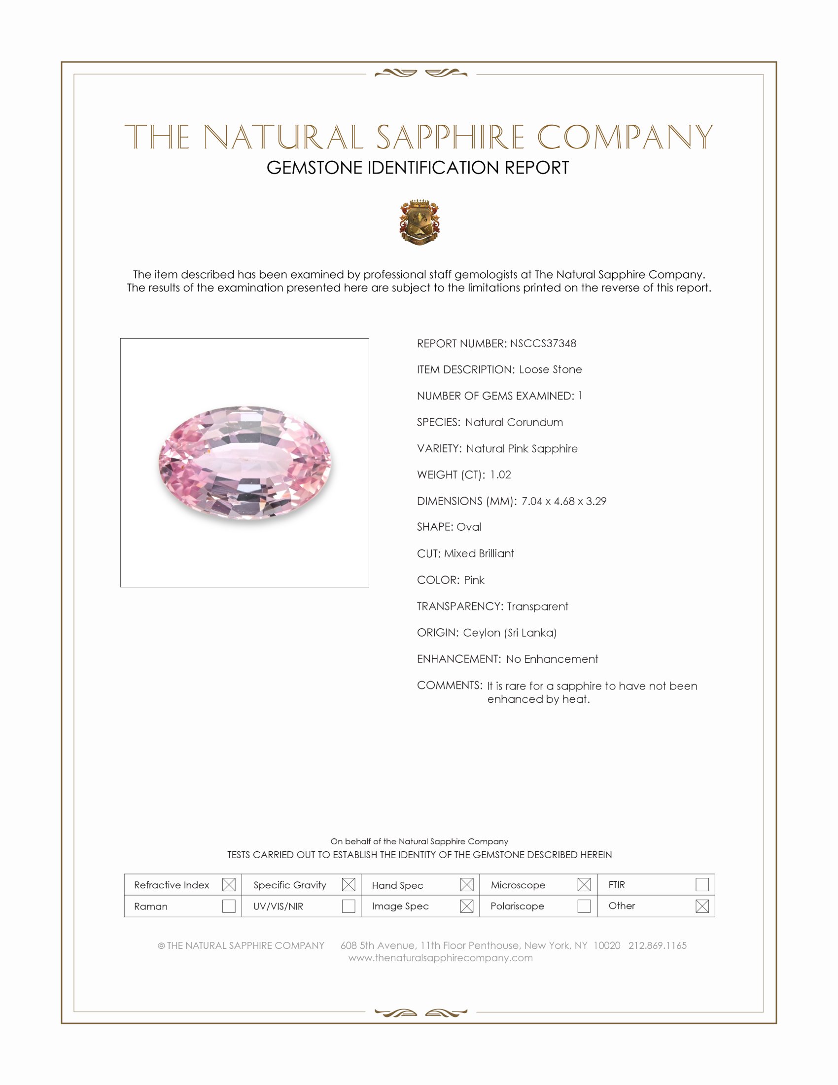 1.02 Ct. Pink Sapphire from Ceylon (Sri Lanka)
