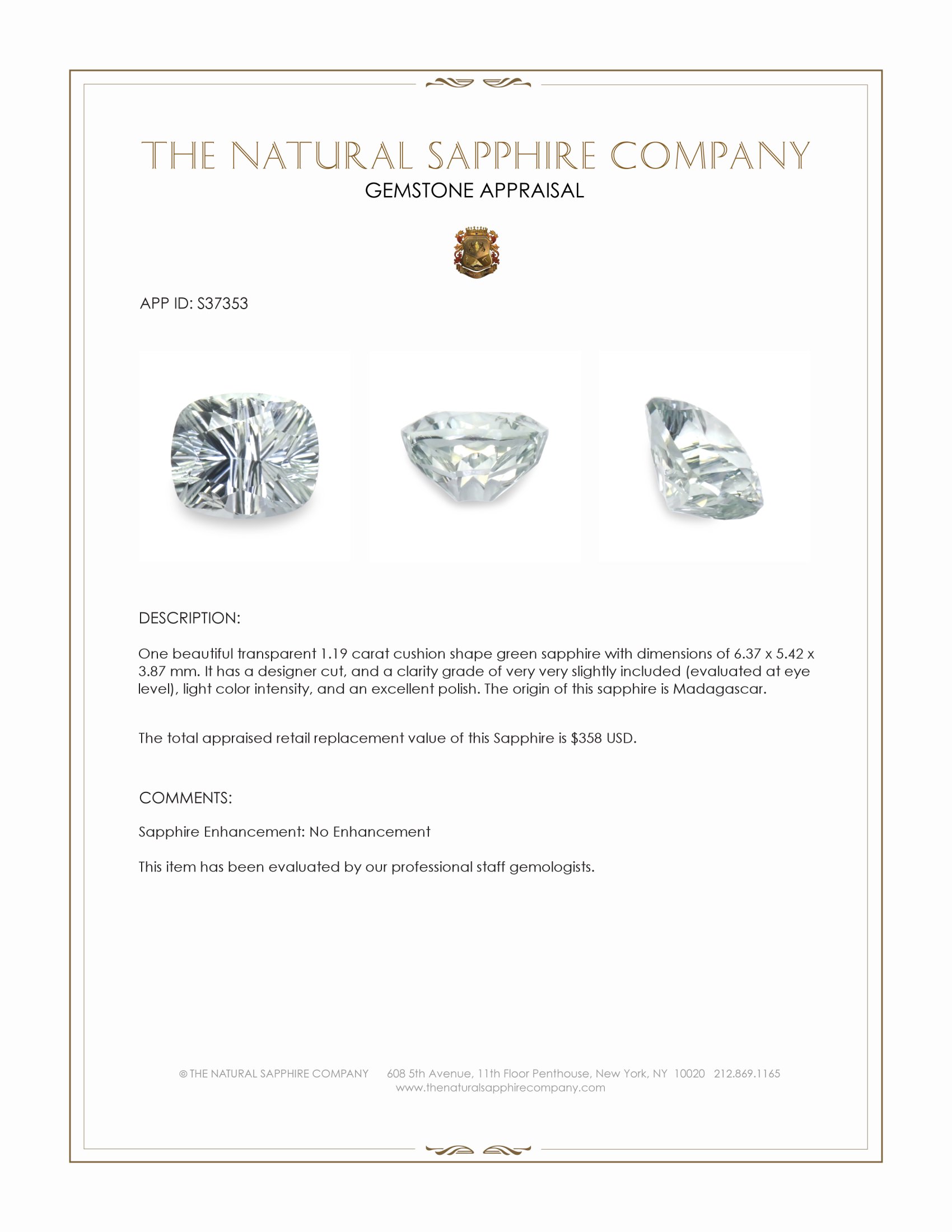 1.19 Ct. Green Sapphire from Madagascar
