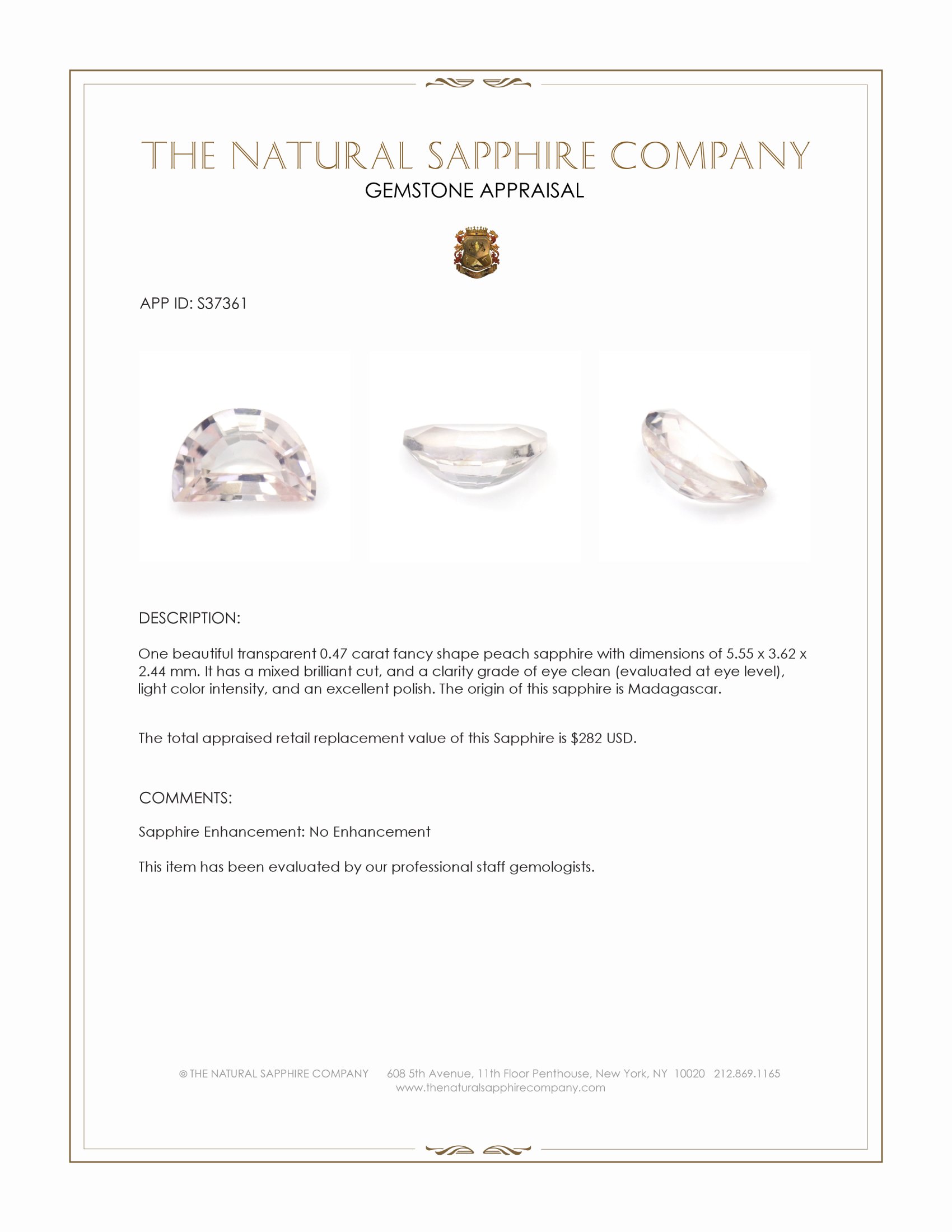 0.47 Ct. Peach Sapphire from Madagascar