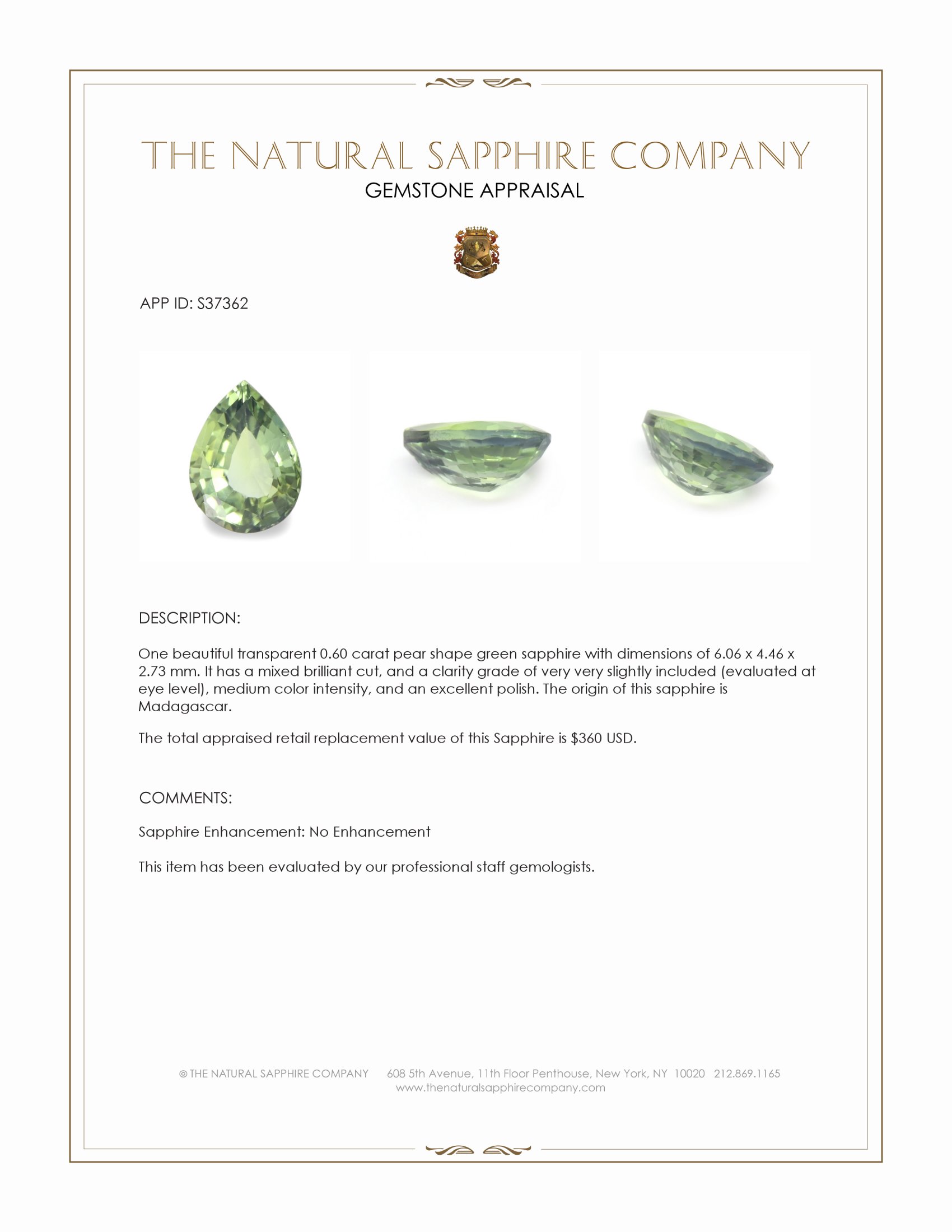 0.60 Ct. Green Sapphire from Madagascar