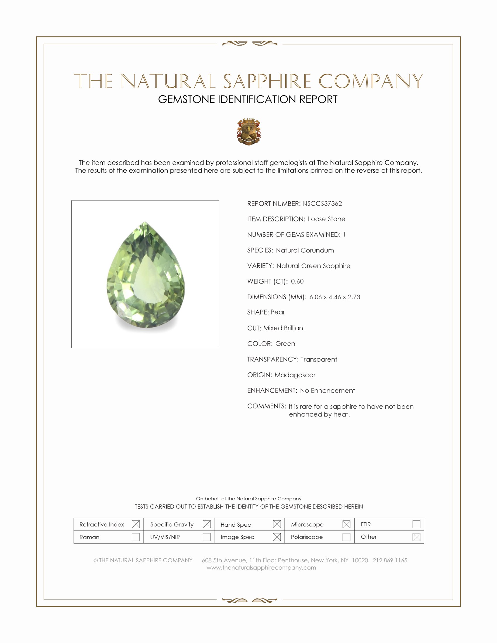 0.60 Ct. Green Sapphire from Madagascar