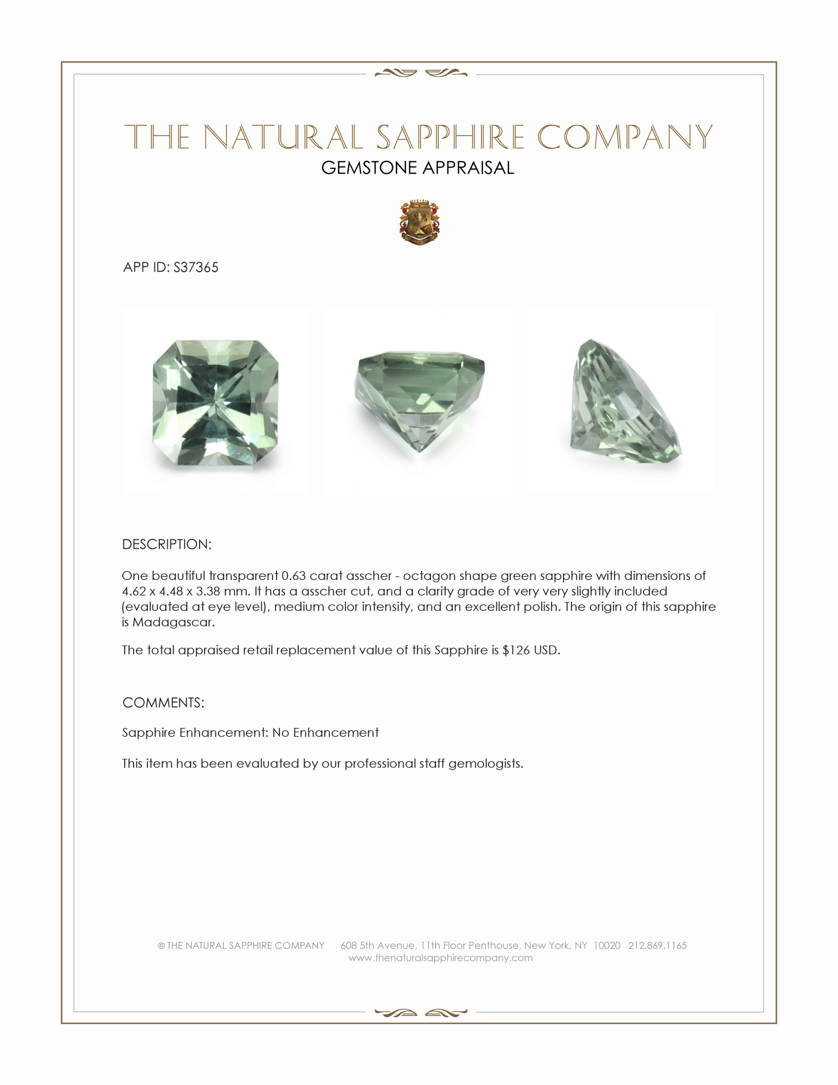 0.63 Ct. Green Sapphire from Madagascar