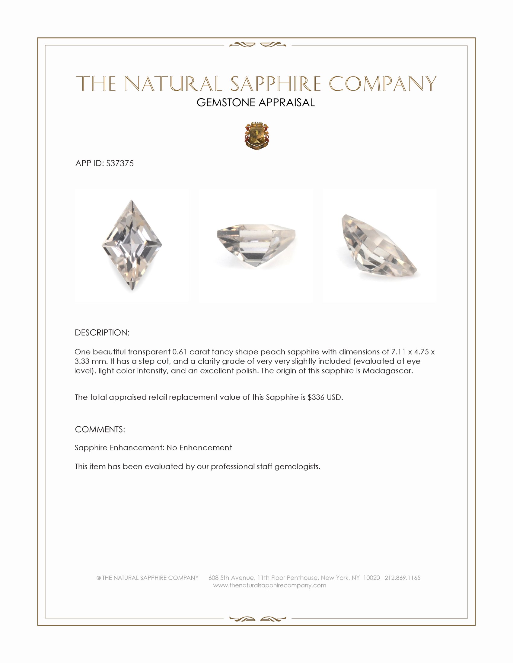 0.61 Ct. Peach Sapphire from Madagascar