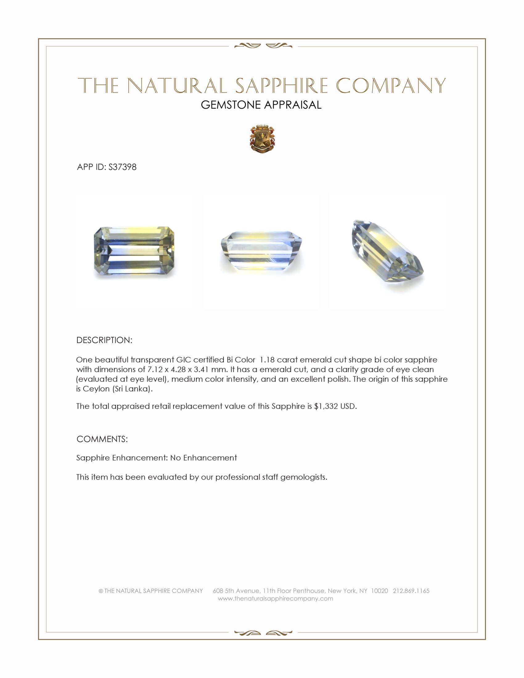 1.18 Ct. Bi Color / Parti Sapphire from Ceylon (Sri Lanka)