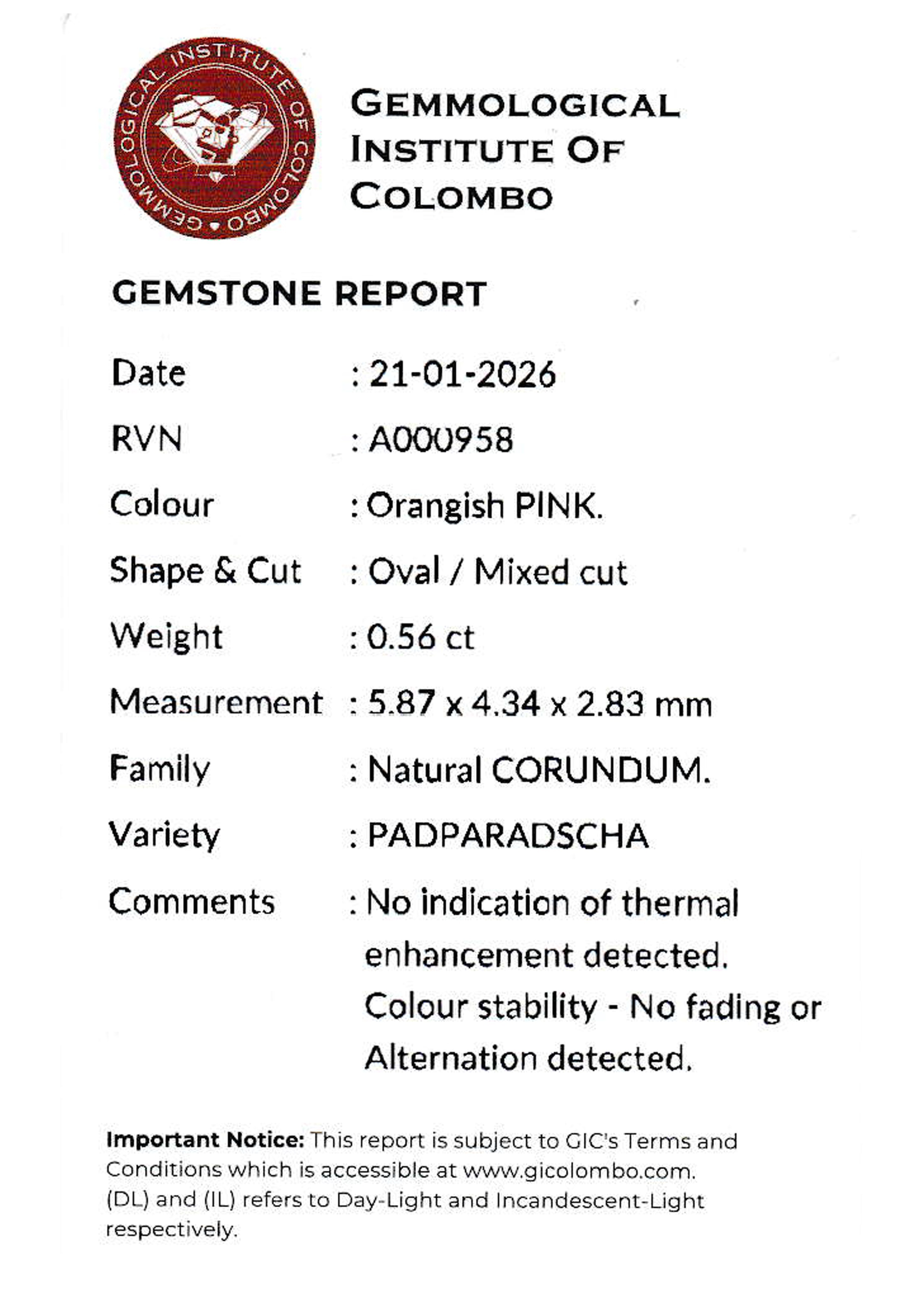 0.55 Ct. Padparadscha Sapphire from Ceylon (Sri Lanka)