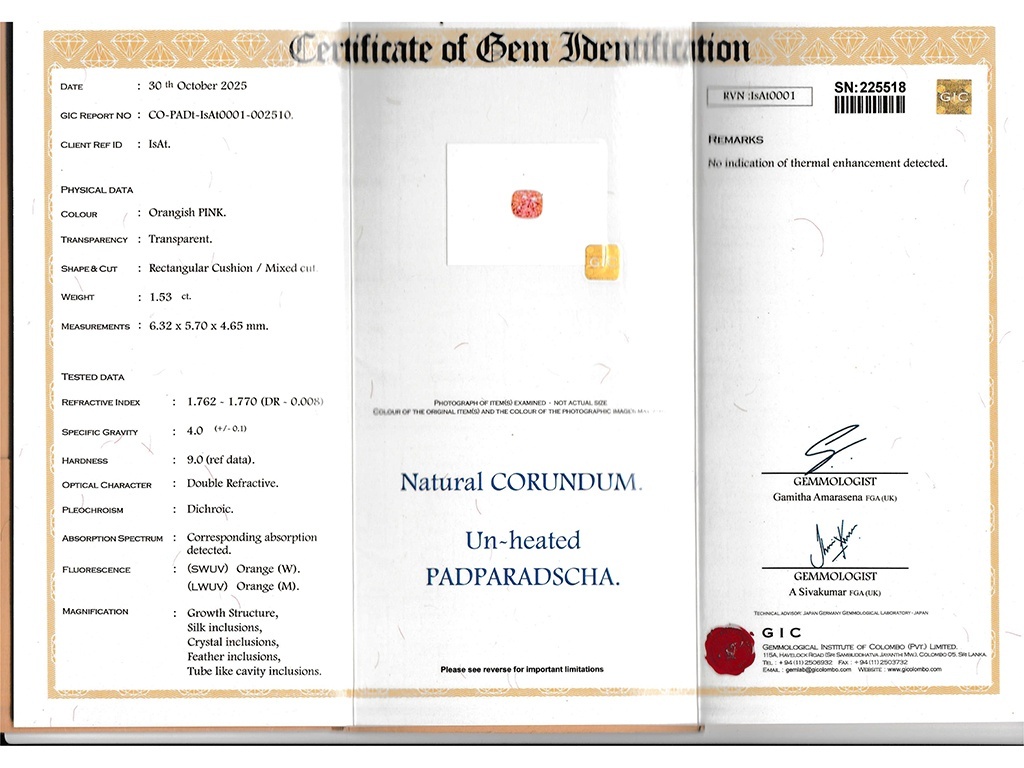 1.53 Ct. Padparadscha Sapphire from Ceylon (Sri Lanka)