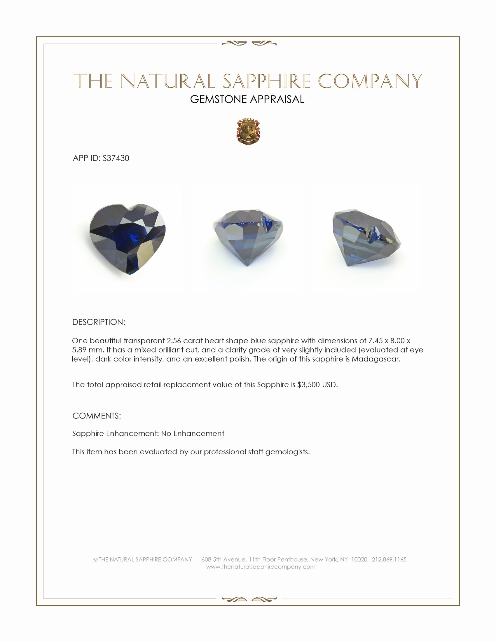 2.56 Ct. Blue Sapphire from Madagascar