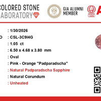 1.05 Ct. Padparadscha Sapphire from Ceylon (Sri Lanka) Scan Report