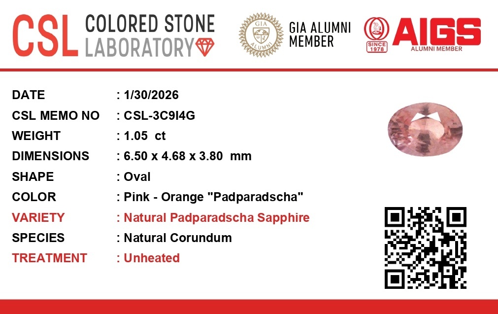 1.05 Ct. Padparadscha Sapphire from Ceylon (Sri Lanka)