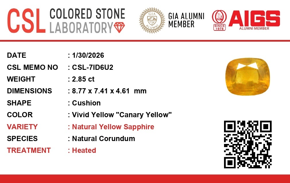 2.85 Ct. Yellow Sapphire from Ceylon (Sri Lanka)