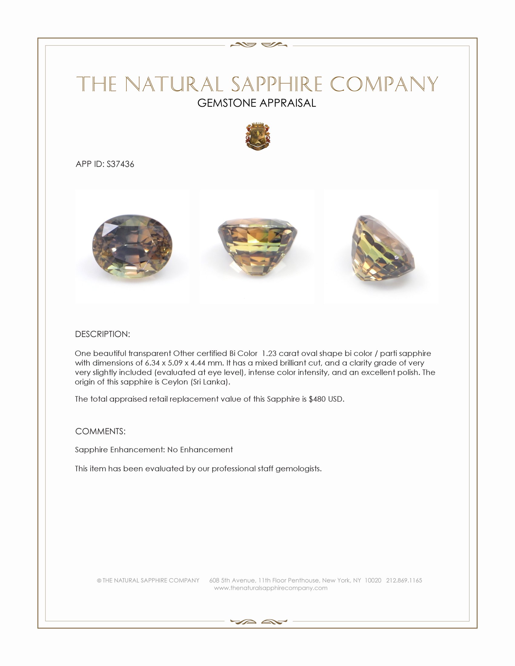1.23 Ct. Bi Color / Parti Sapphire from Ceylon (Sri Lanka)
