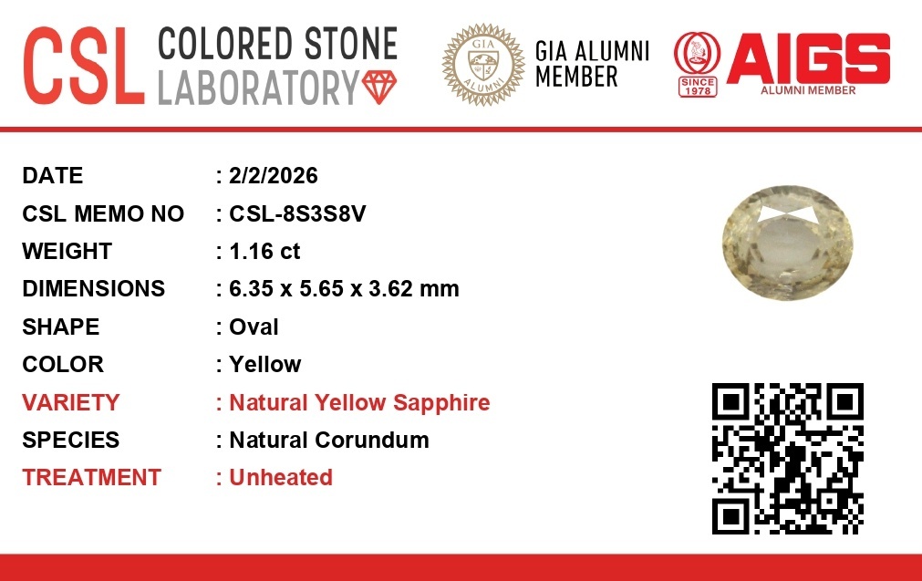 1.16 Ct. Yellow Sapphire from Ceylon (Sri Lanka)
