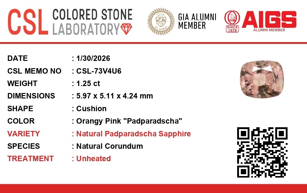 1.26 Ct. Padparadscha Sapphire from Ceylon (Sri Lanka)
