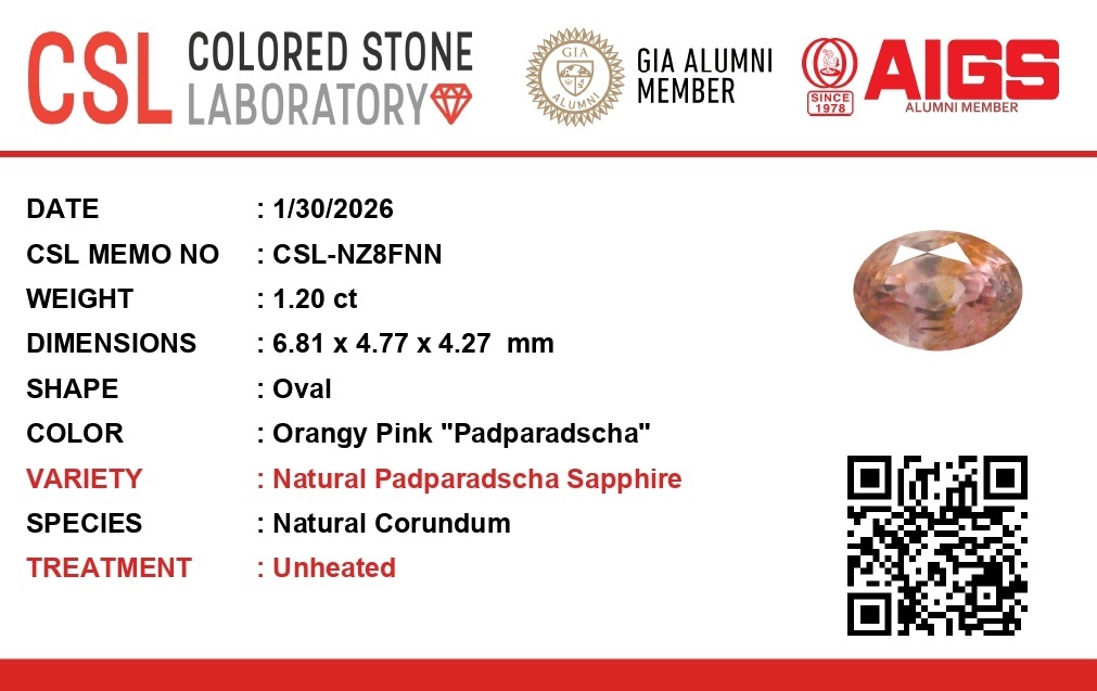 1.20 Ct. Padparadscha Sapphire from Ceylon (Sri Lanka)