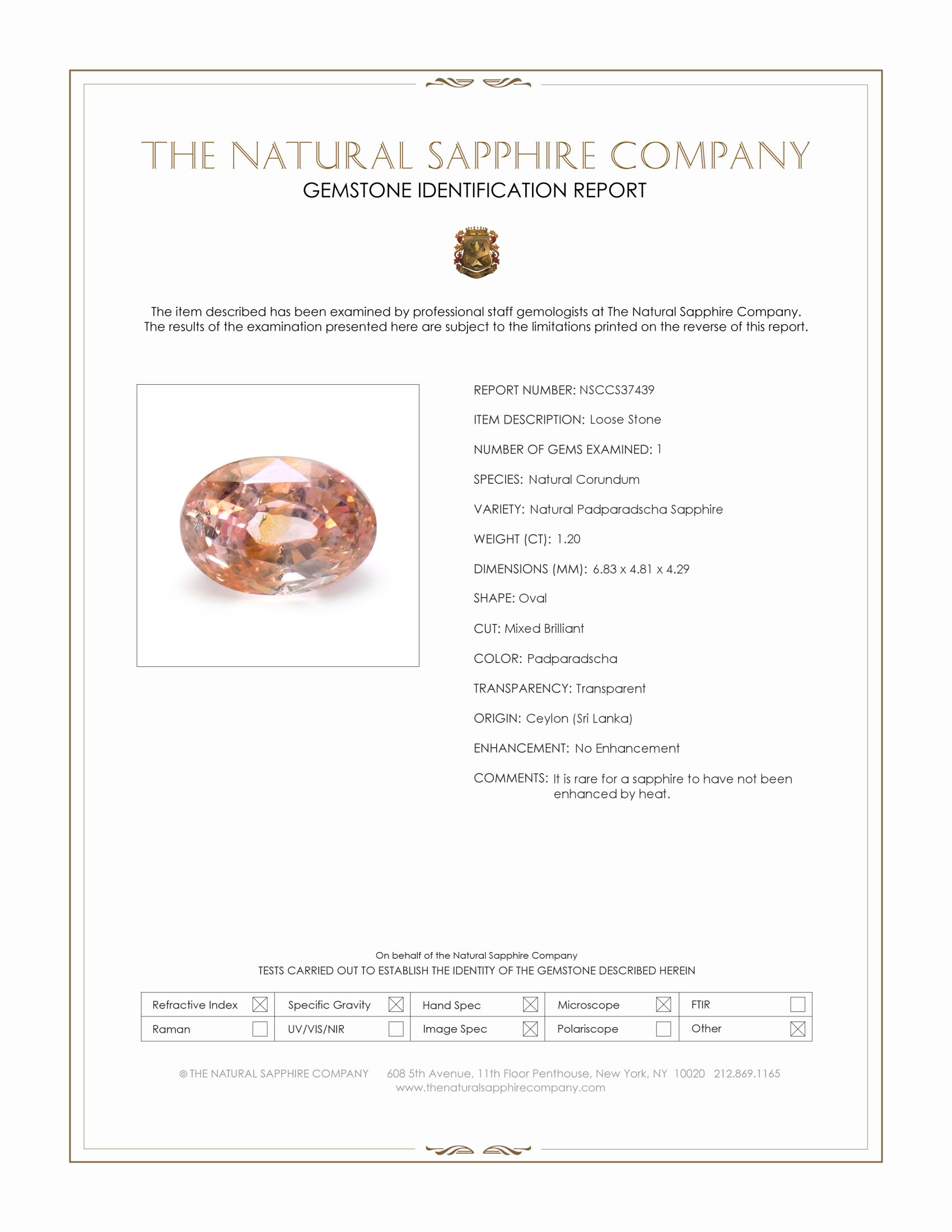 1.20 Ct. Padparadscha Sapphire from Ceylon (Sri Lanka)