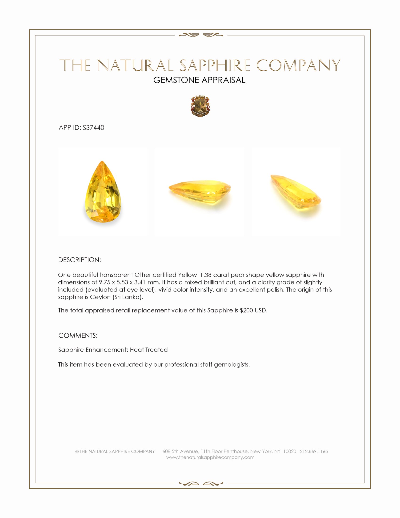 1.38 Ct. Yellow Sapphire from Ceylon (Sri Lanka)