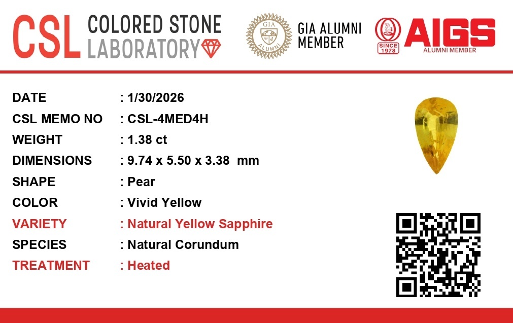 1.38 Ct. Yellow Sapphire from Ceylon (Sri Lanka)