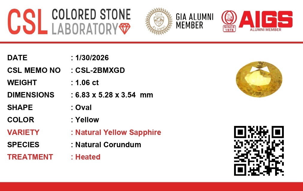 1.07 Ct. Yellow Sapphire from Ceylon (Sri Lanka)