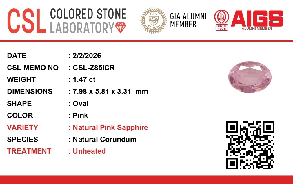 1.46 Ct. Pink Sapphire from Ceylon (Sri Lanka)