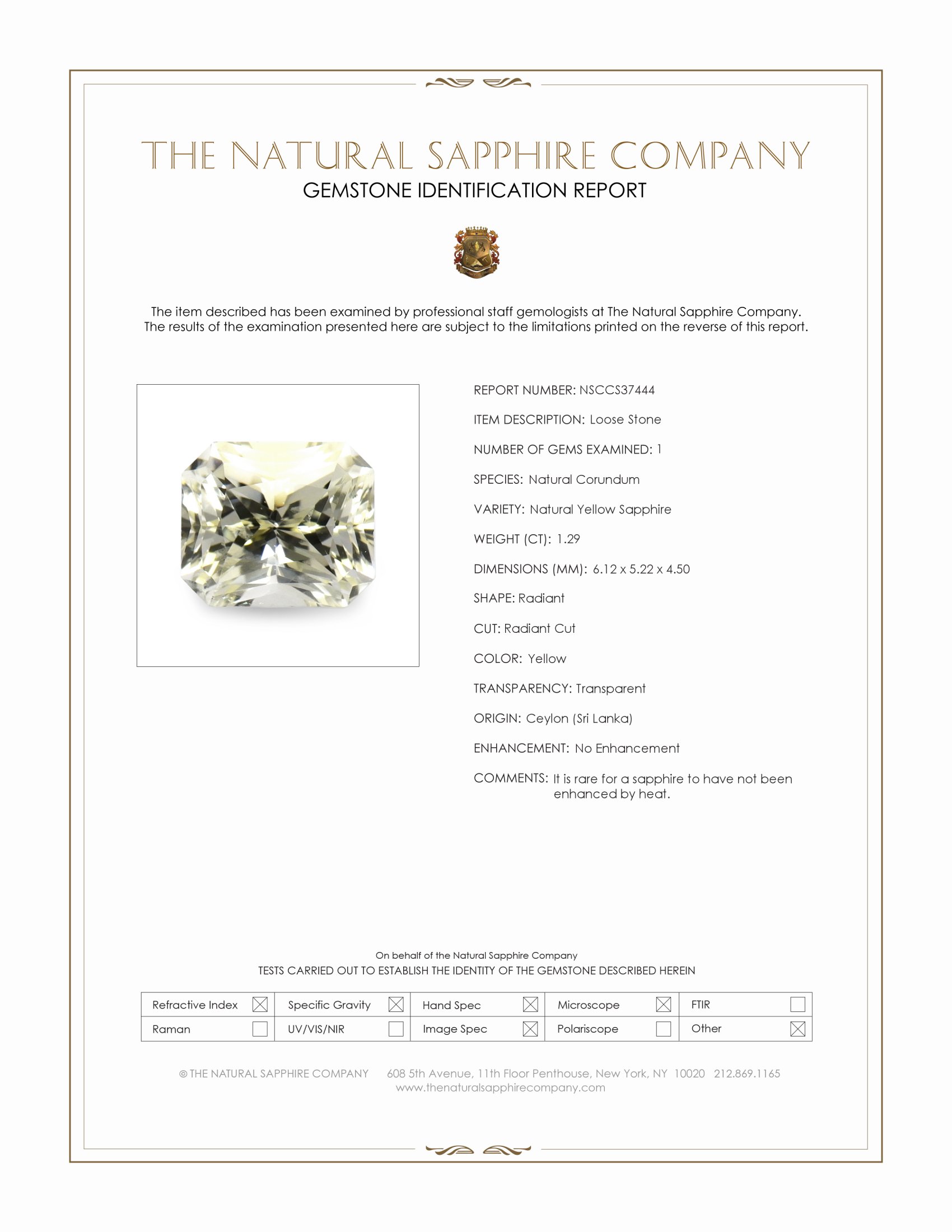 1.29 Ct. Yellow Sapphire from Ceylon (Sri Lanka)
