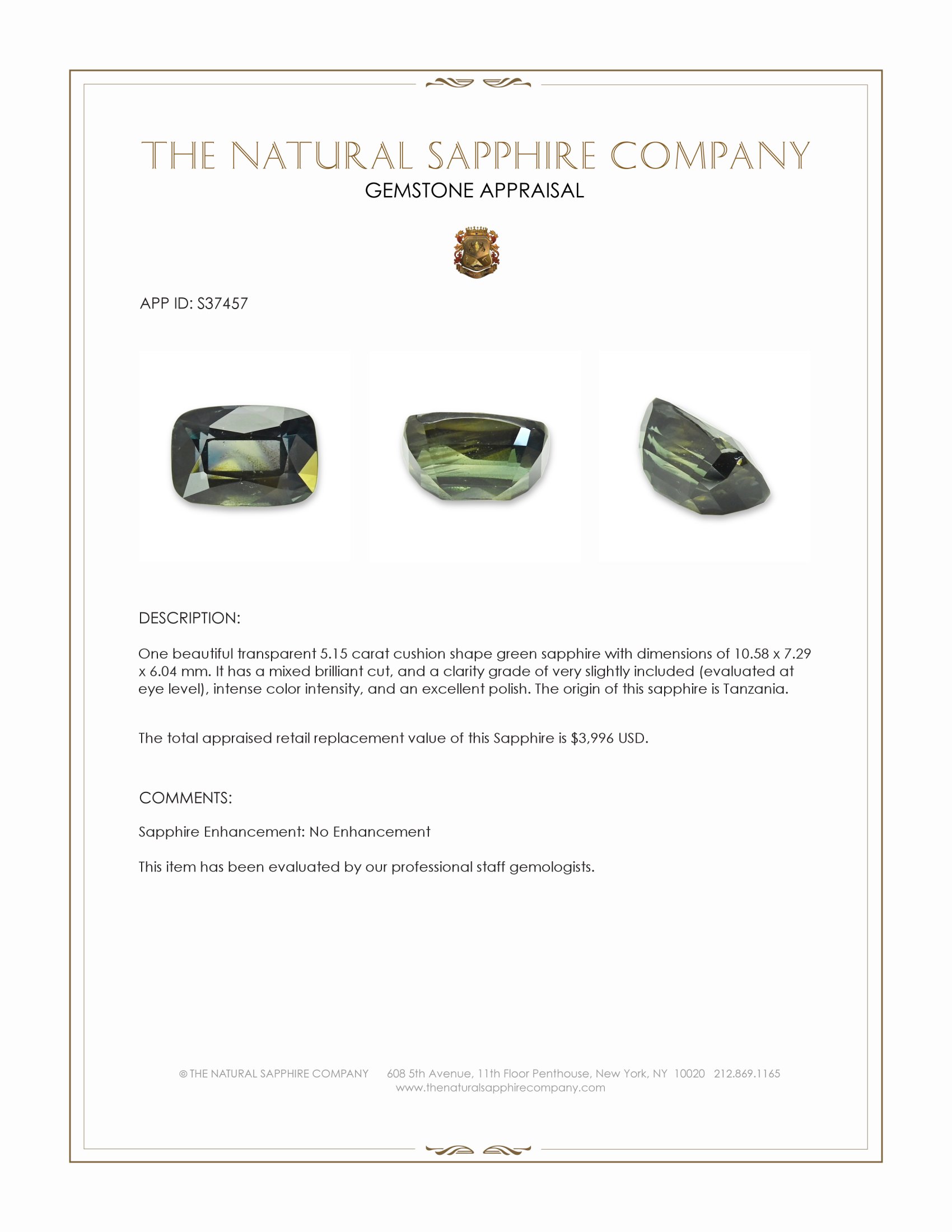 5.15 Ct. Green Sapphire from Tanzania