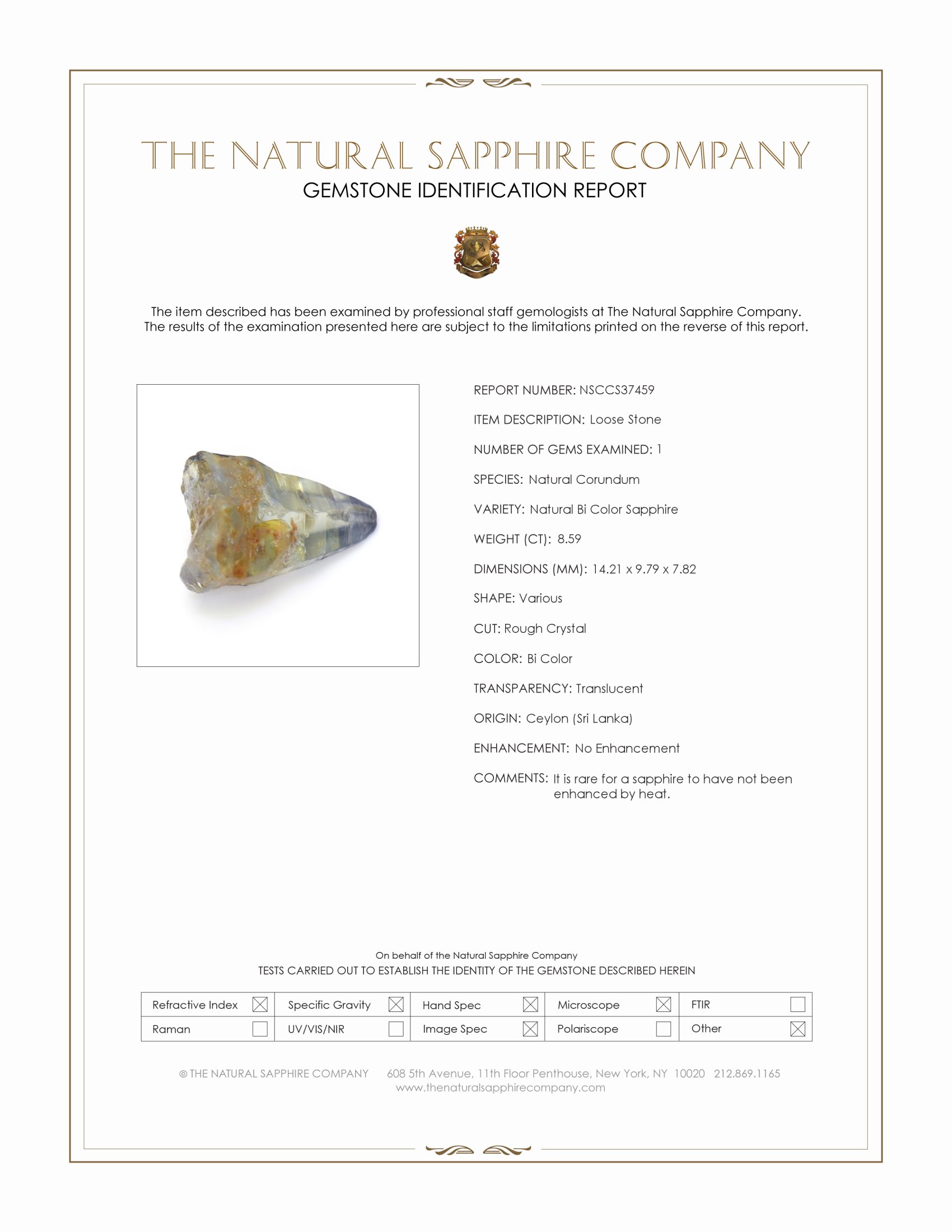 8.59 Ct. Bi Color / Parti Sapphire Crystal from Ceylon (Sri Lanka)