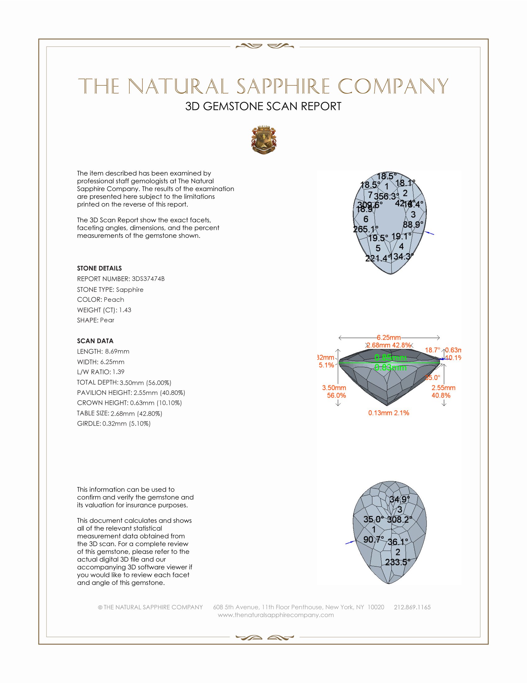 1.43 Ct. Peach Sapphire from Ceylon (Sri Lanka)