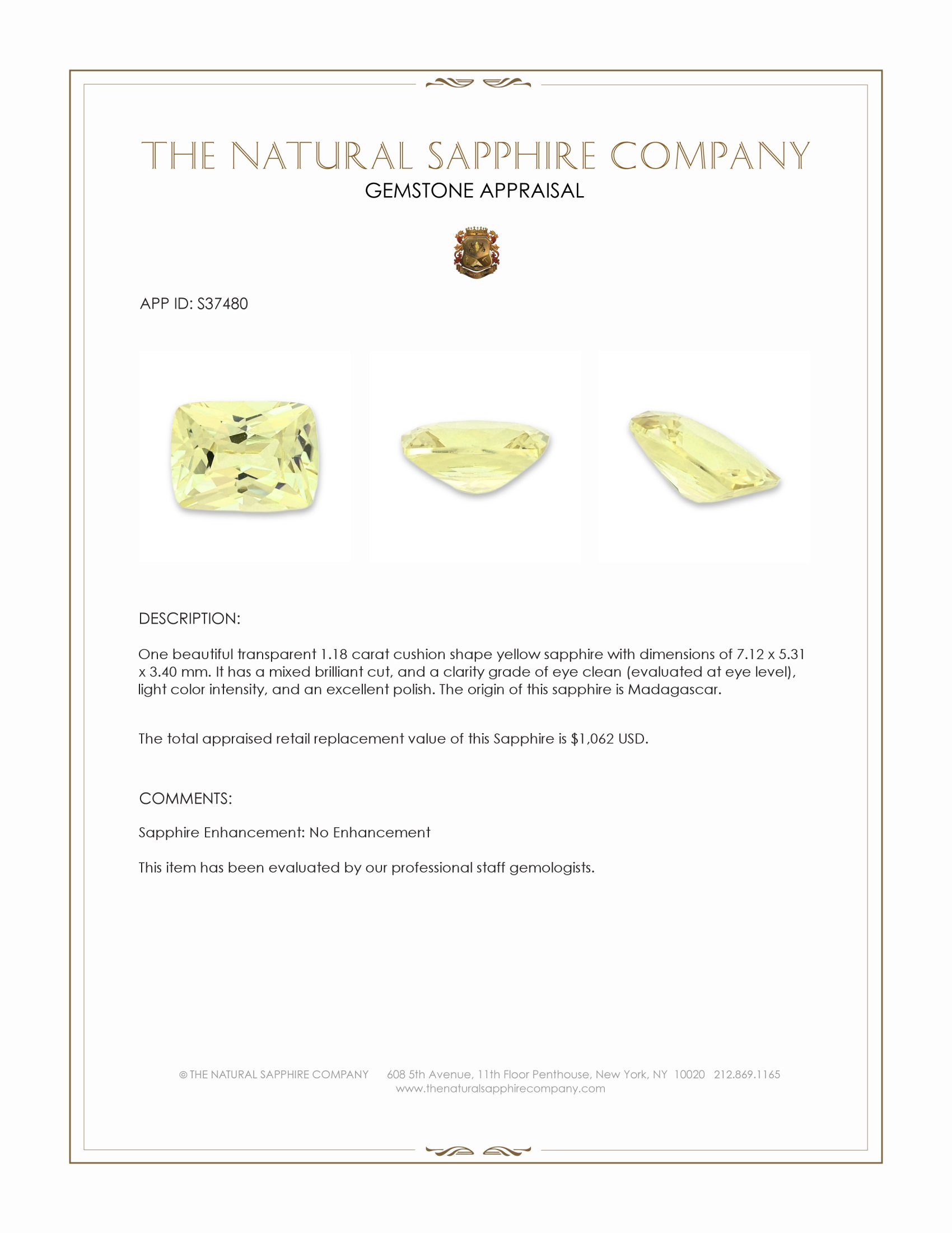 1.18 Ct. Yellow Sapphire from Madagascar