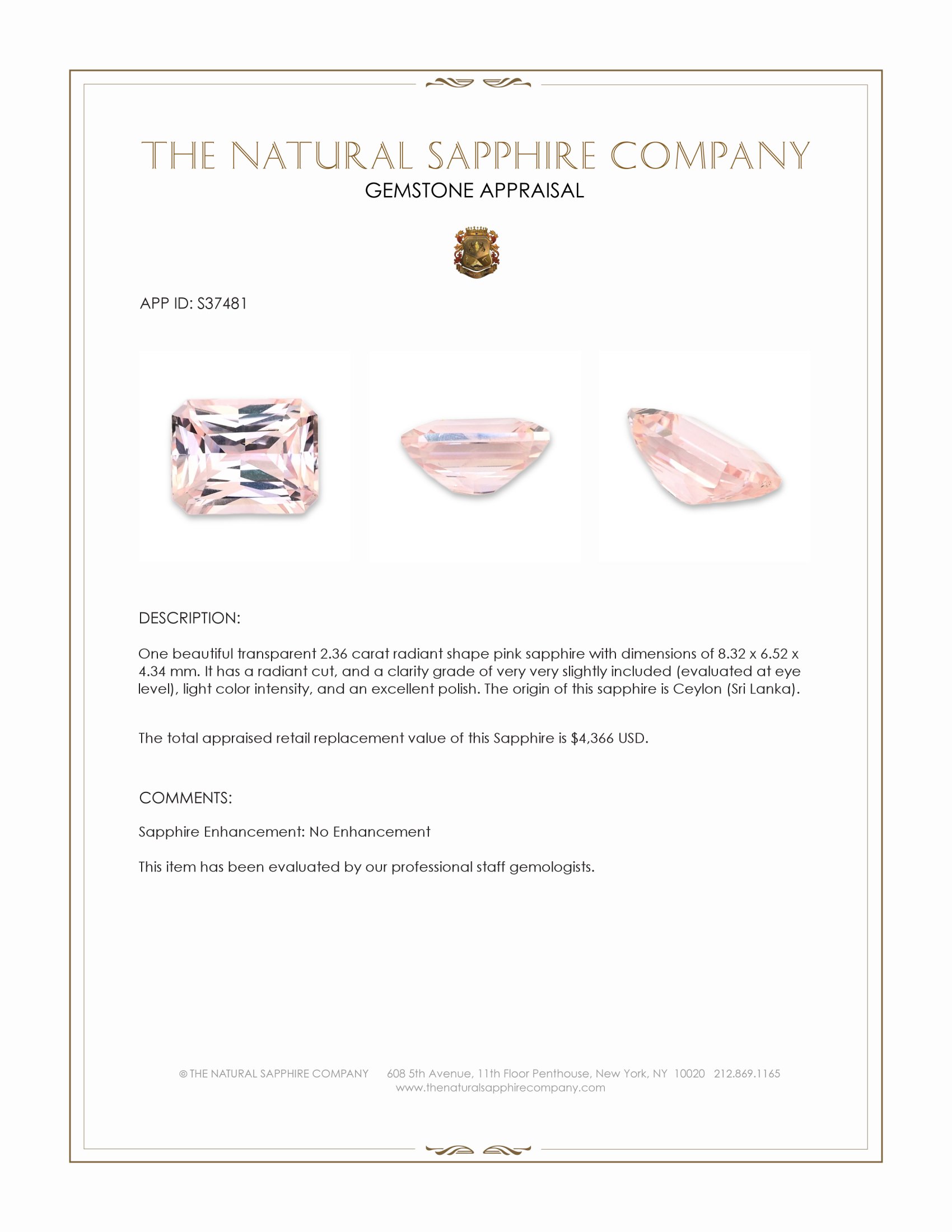 2.36 Ct. Pink Sapphire from Ceylon (Sri Lanka)