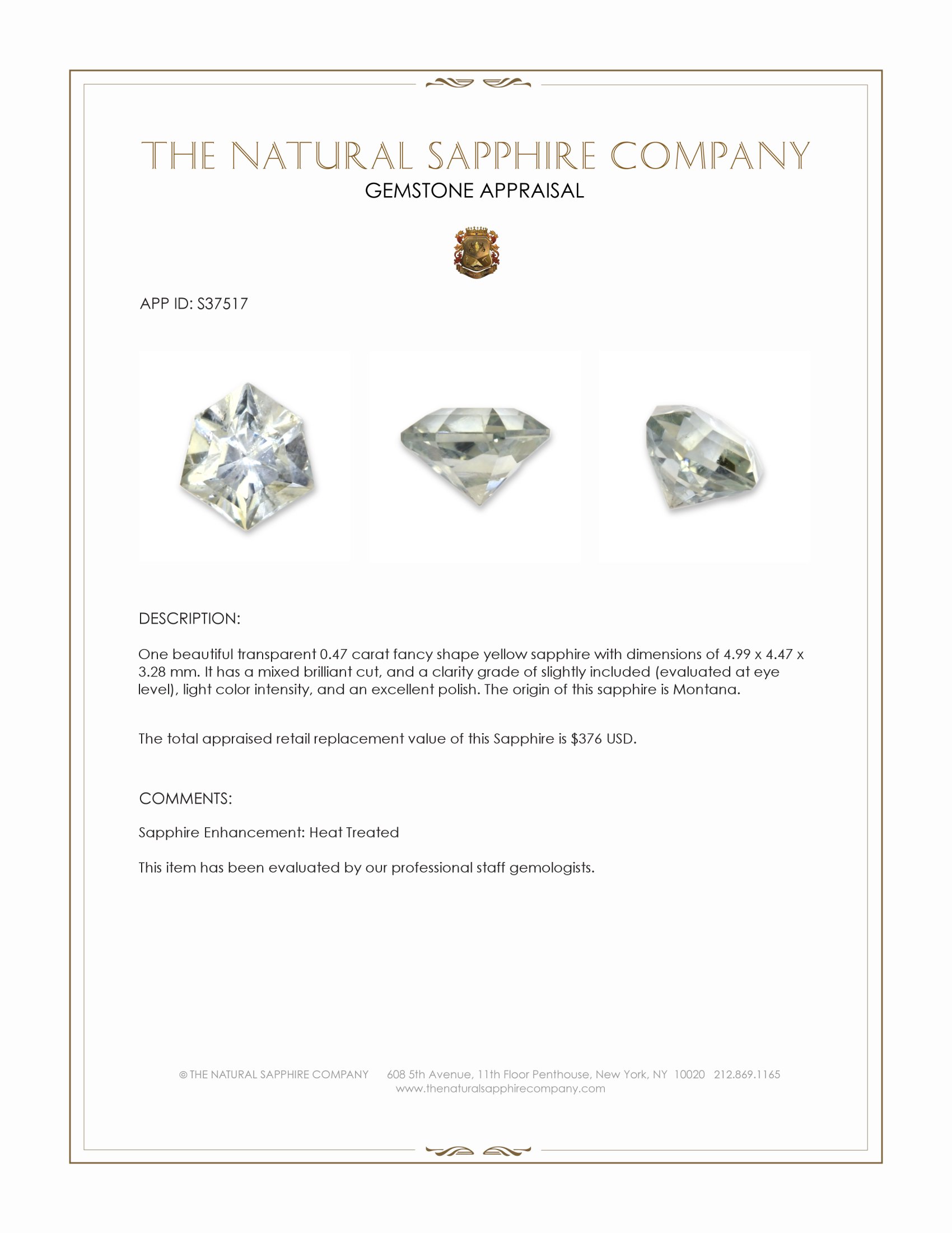 0.47 Ct. Yellow Sapphire from Montana