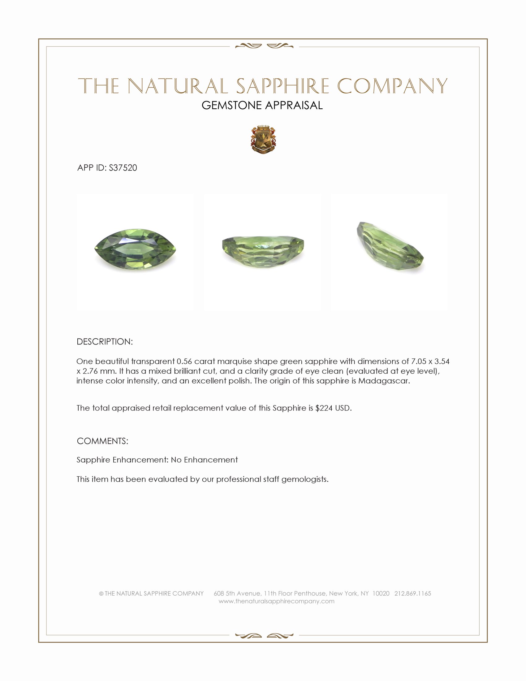 0.56 Ct. Green Sapphire from Madagascar