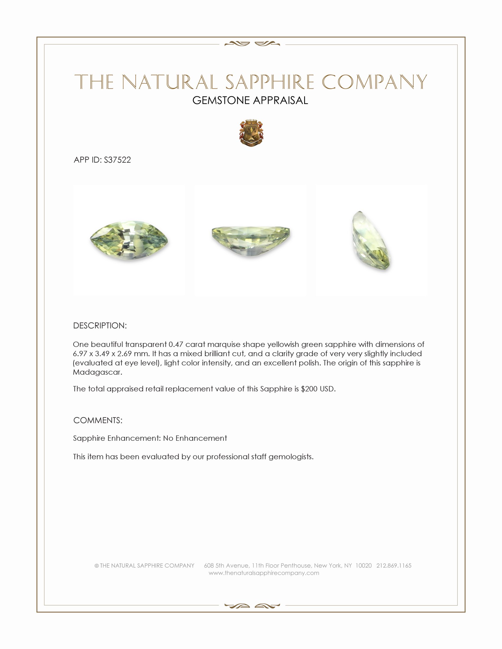 0.47 Ct. Yellowish Green Sapphire from Madagascar
