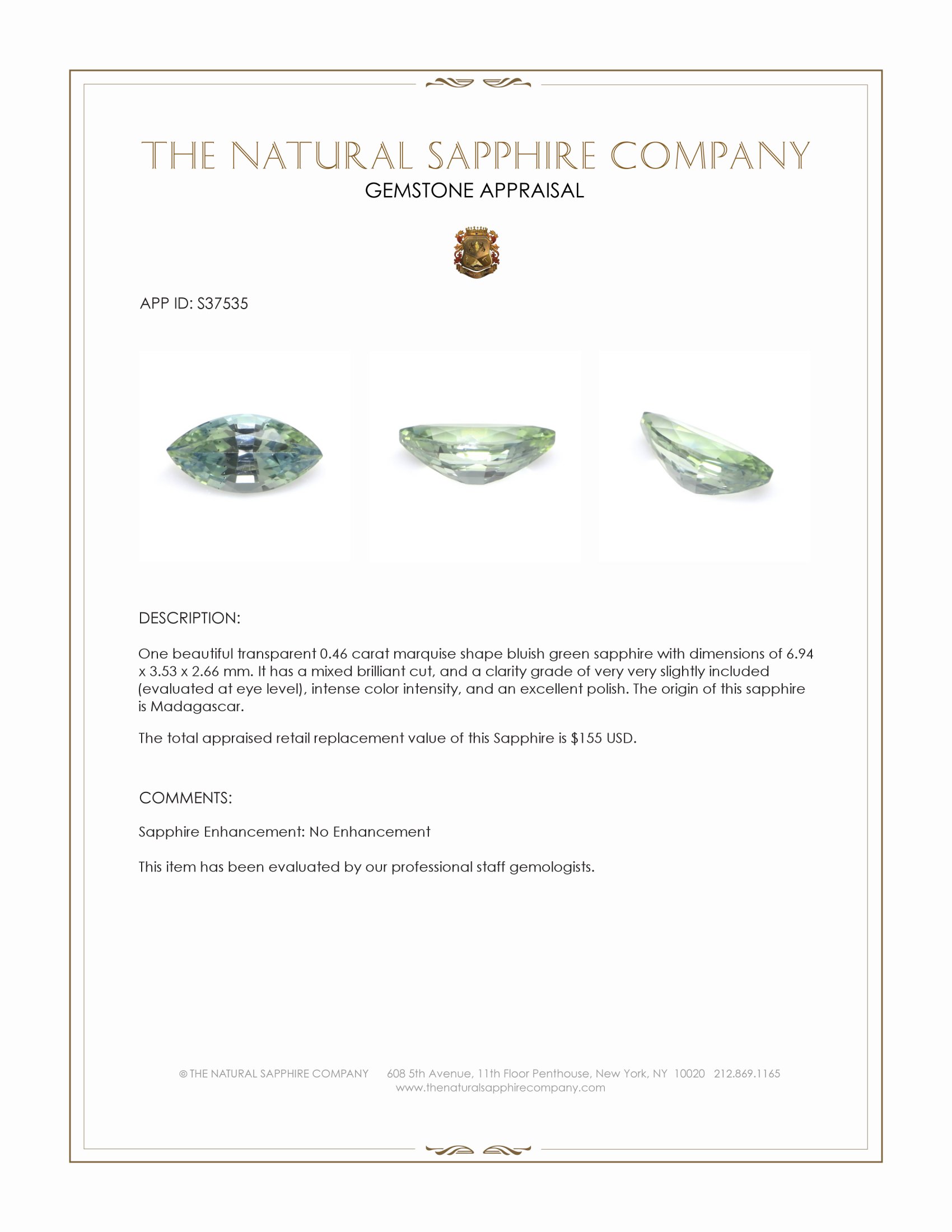 0.46 Ct. Bluish Green Sapphire from Madagascar