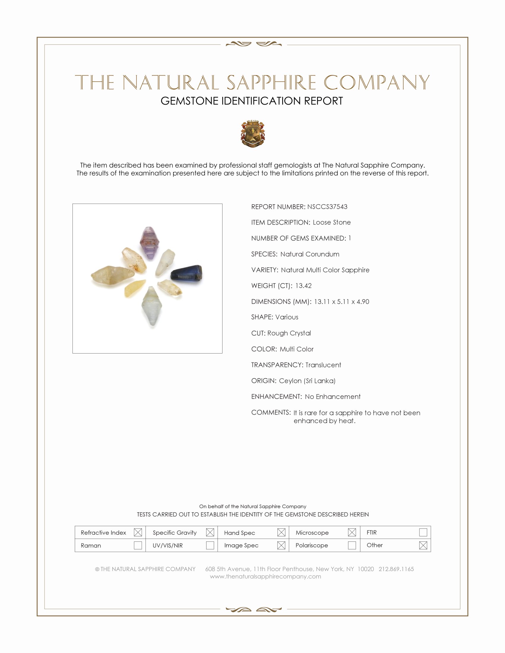 13.42 Ct. Multi Color Sapphire Crystal from Ceylon (Sri Lanka)