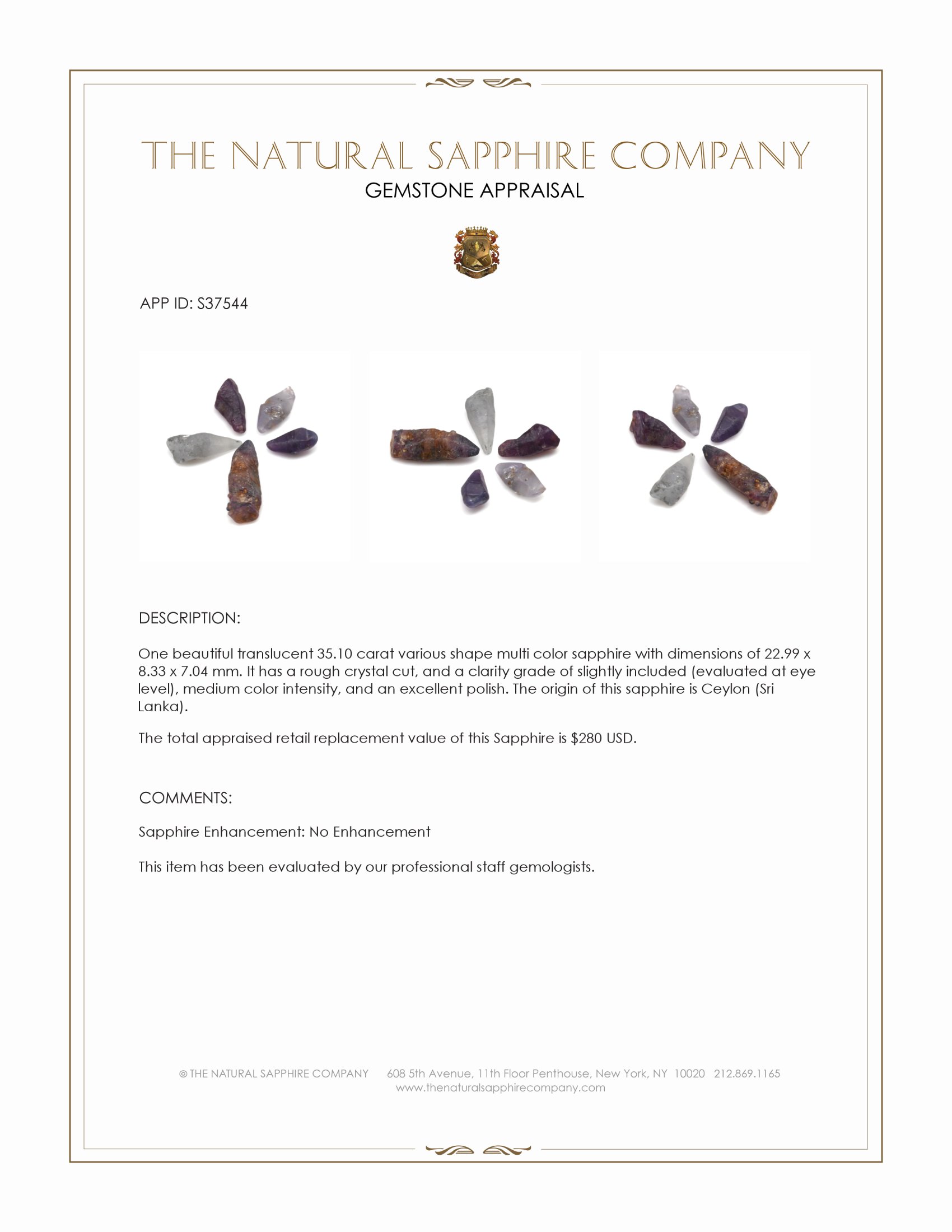 35.10 Ct. Multi Color Sapphire Crystal from Ceylon (Sri Lanka)