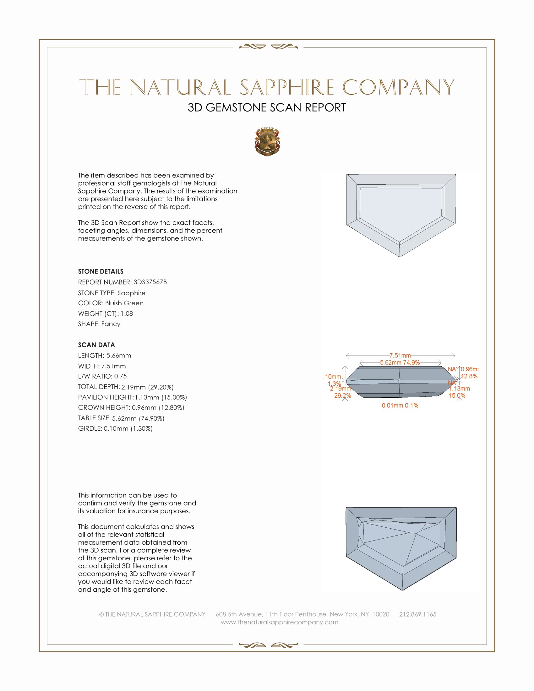 1.08 Ct. Bluish Green Sapphire from Montana