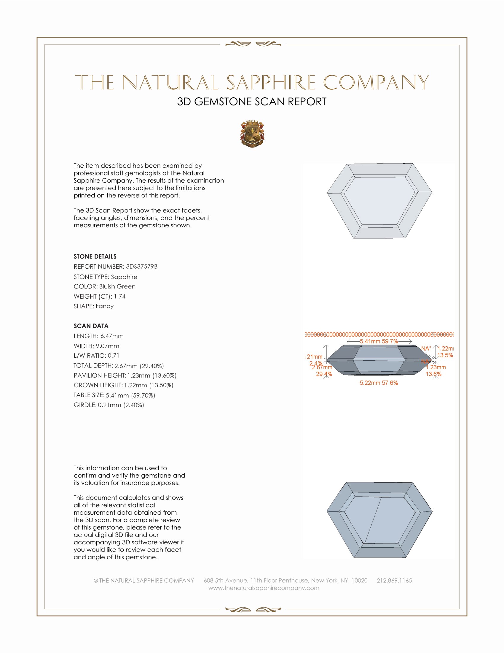 1.74 Ct. Bluish Green Sapphire from Montana