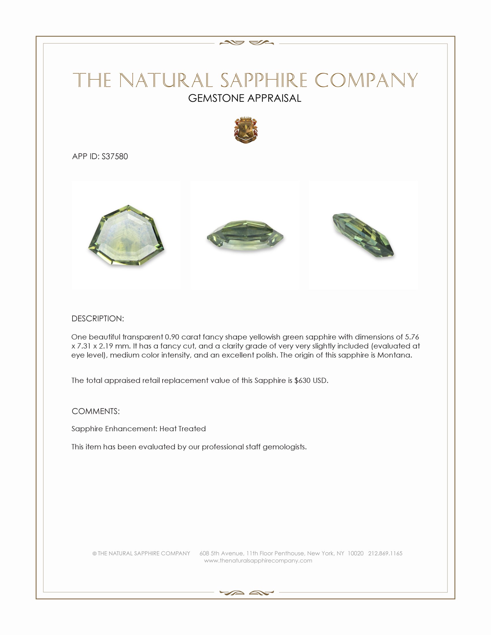 0.90 Ct. Yellowish Green Sapphire from Montana