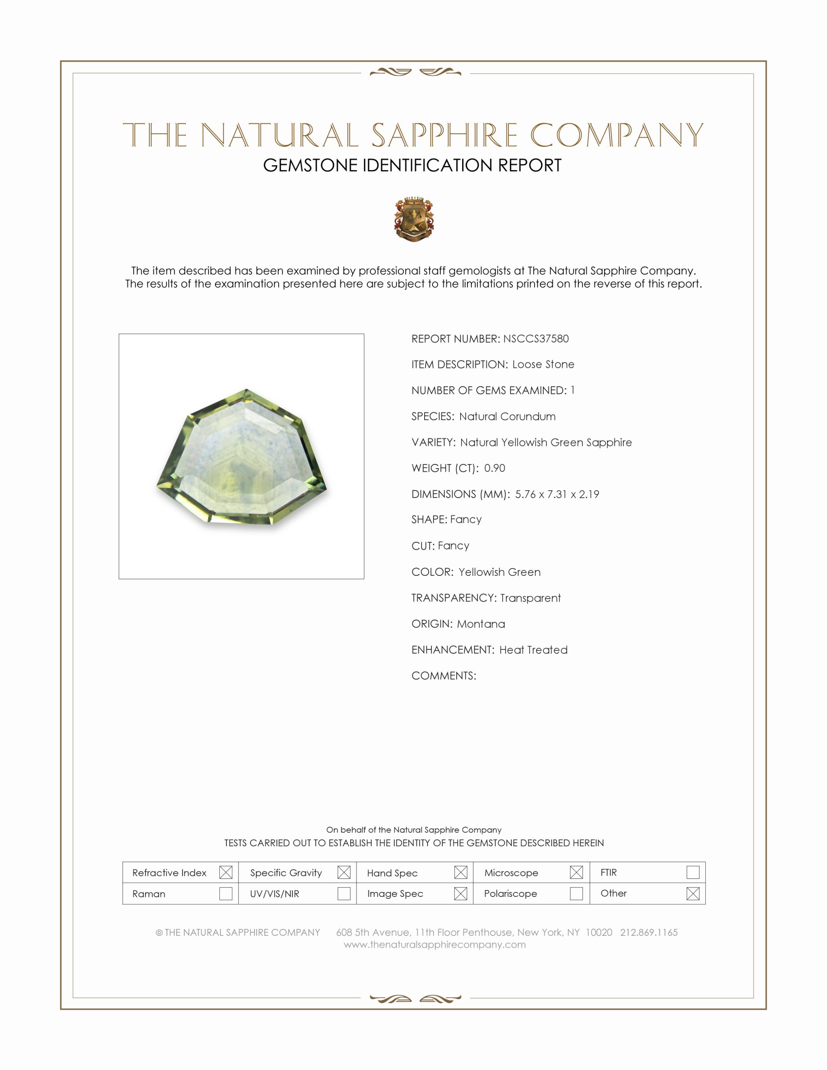 0.90 Ct. Yellowish Green Sapphire from Montana