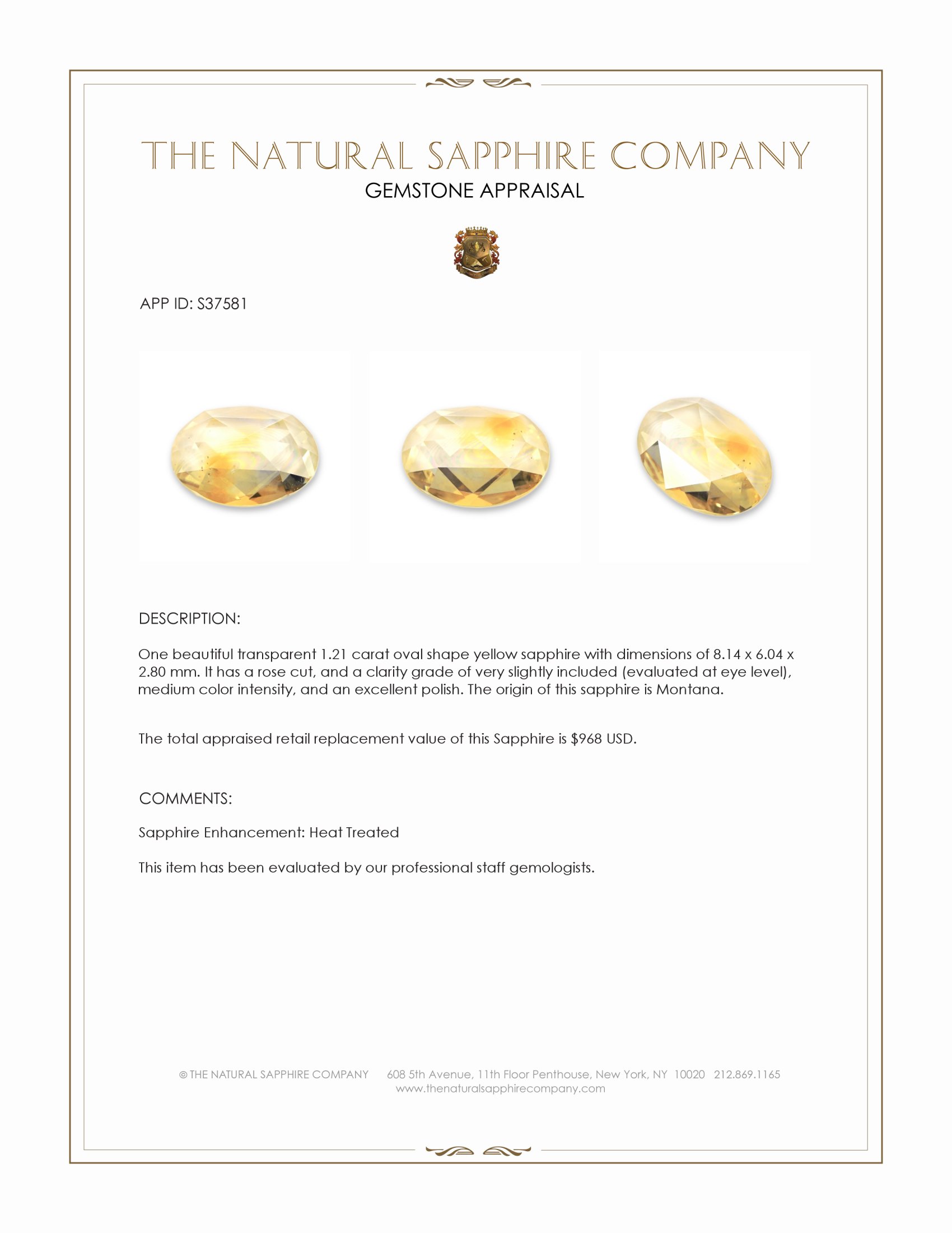 1.21 Ct. Yellow Sapphire from Montana
