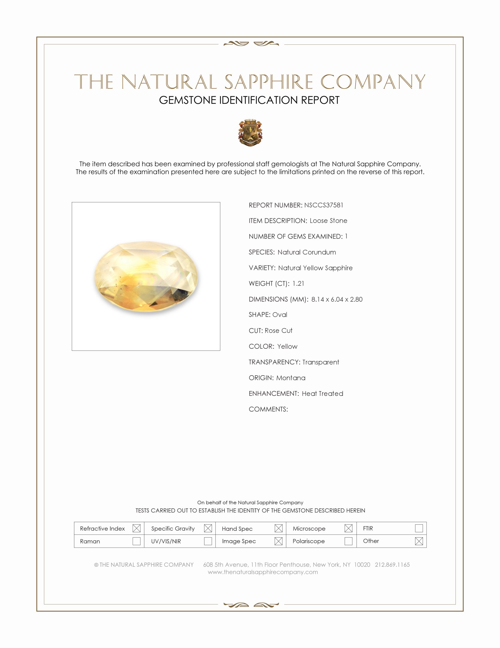 1.21 Ct. Yellow Sapphire from Montana