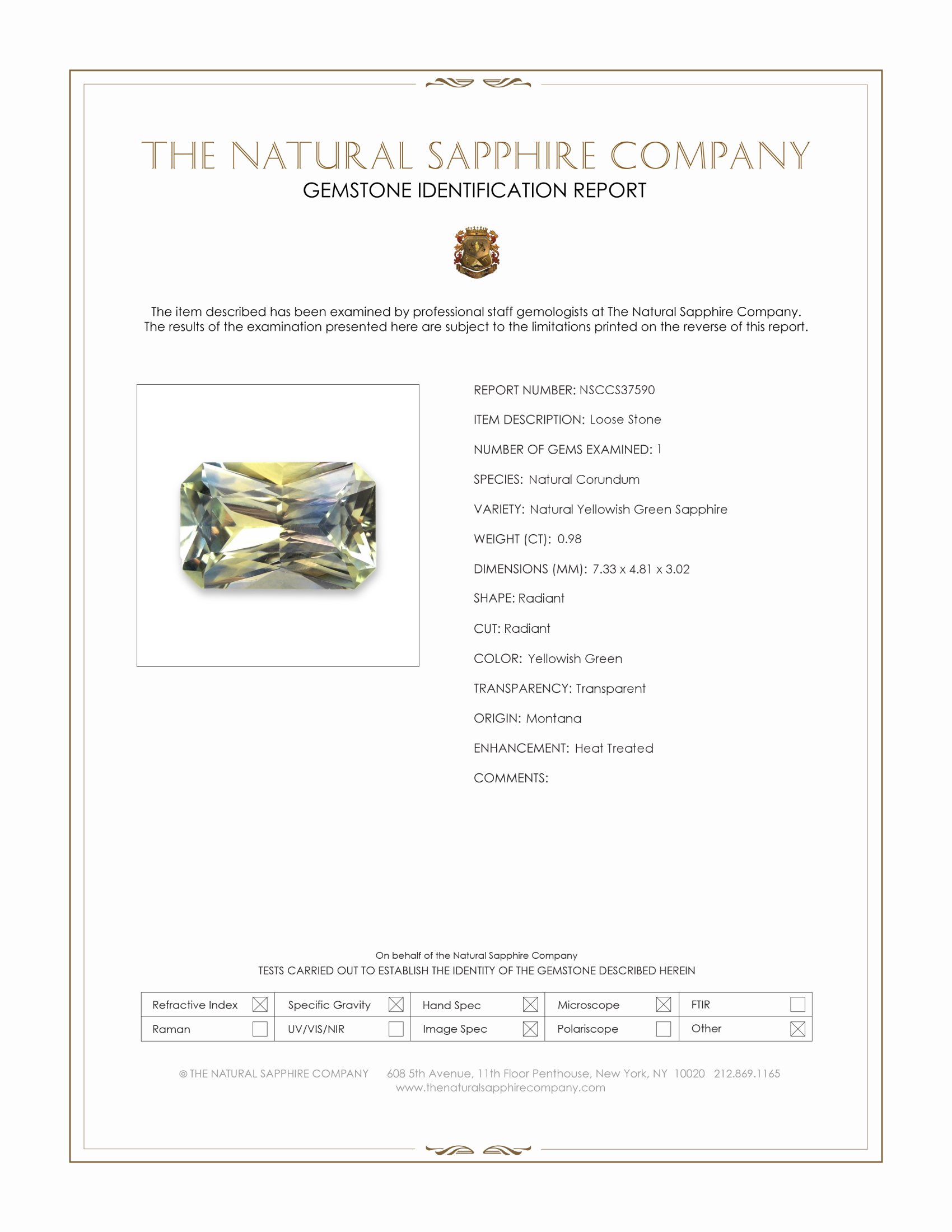 0.98 Ct. Yellowish Green Sapphire from Montana